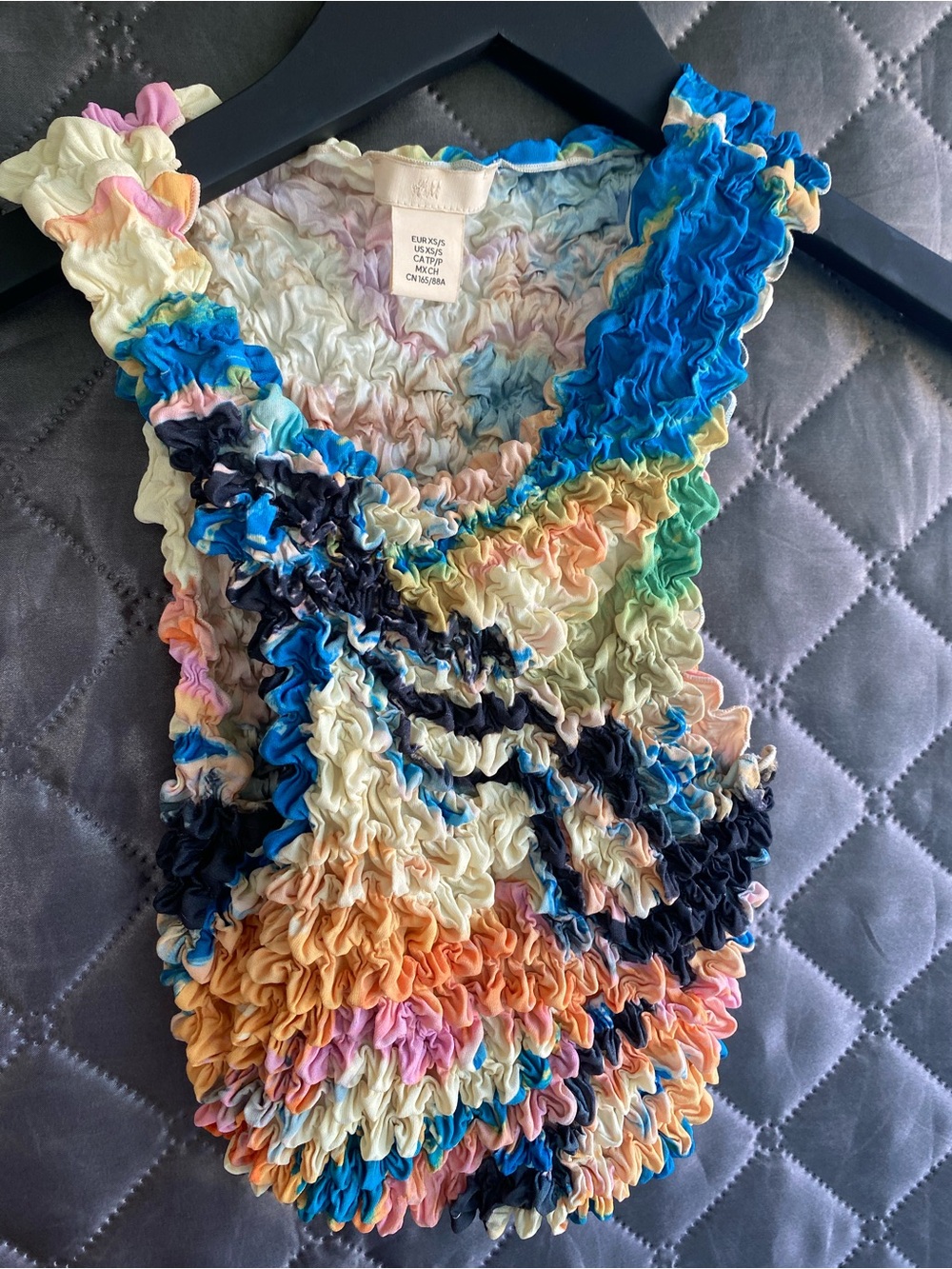 H&M Multi-Color Popcorn Top Smocked Magic Bubble Shirt Sz XS/S Y2K Retro